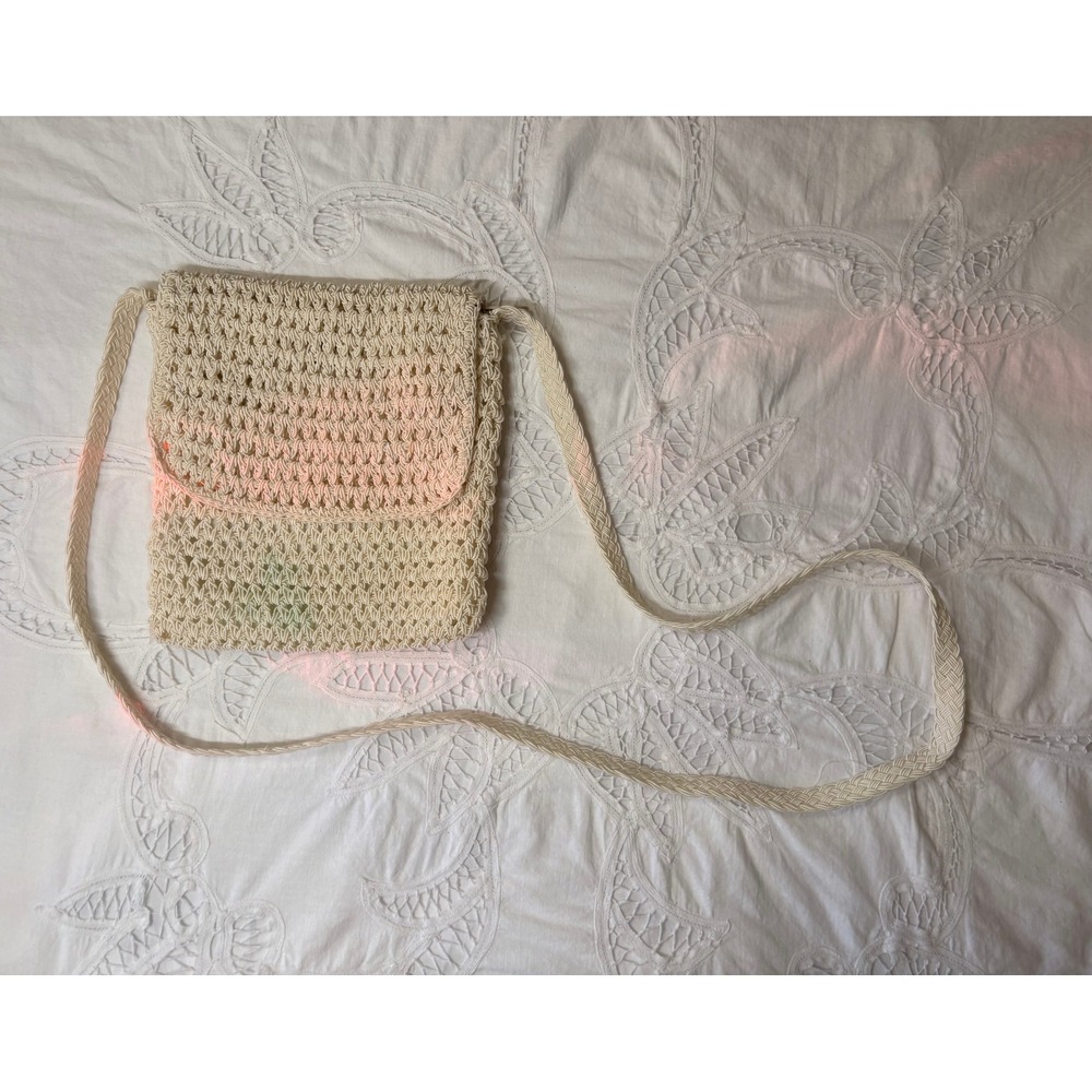 Xhilaration Cream Crochet Crossbody Bag Boho Woven Festival Purse Off-White